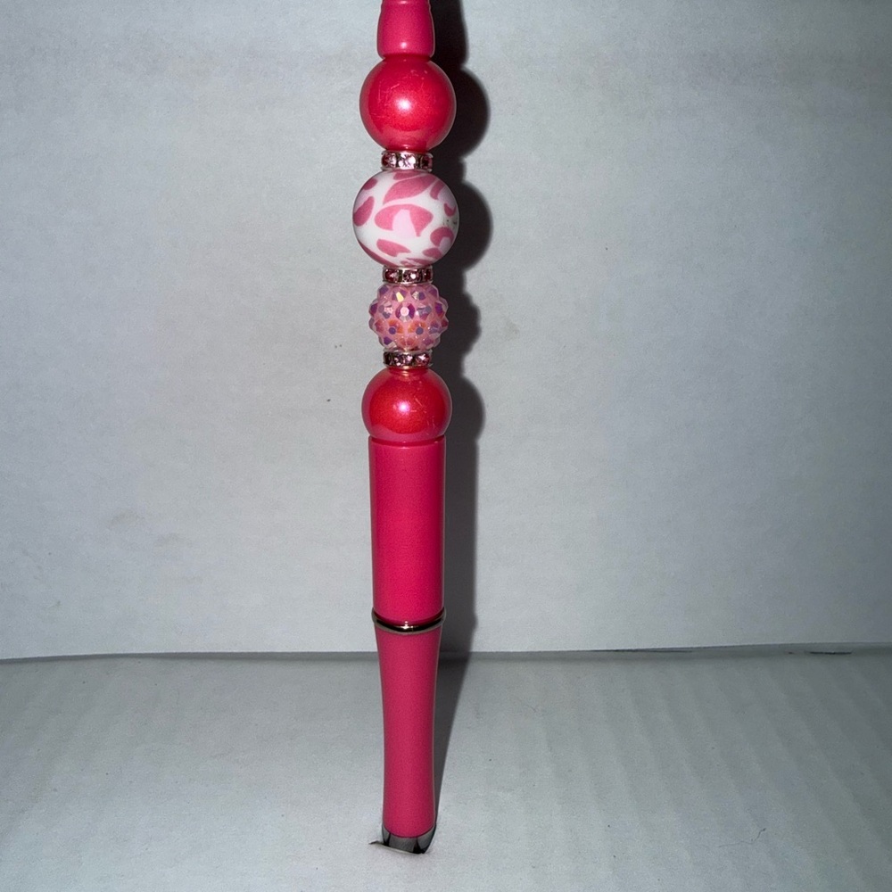 Handmade Beaded Pen- vibrant Pink pen with silicone and resin beads